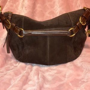 Brown suede coach bag